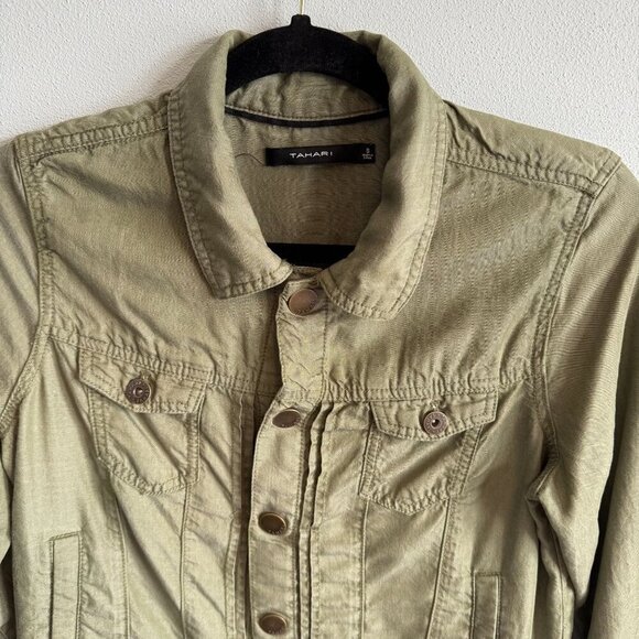 Tahari Womens Olive Green Button Up Lyocell Jacket Small Lightweight Casual - Picture 3 of 13
